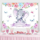 lila Baby Elefant Rot Blumen babydusche Hintergrund